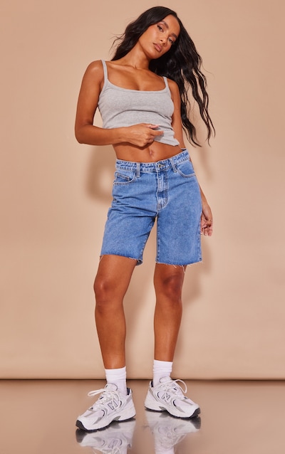Mid Blue Wash Loose Fit Boyfriend Denim Short