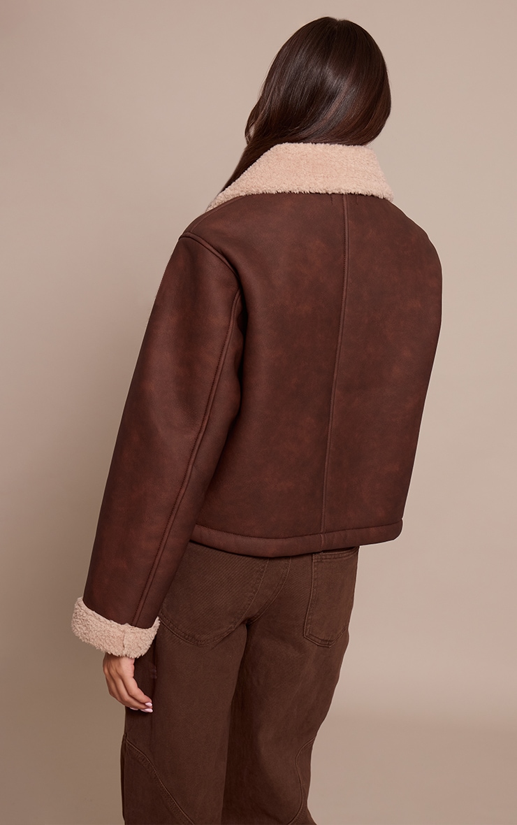 Tan Borg Lining Funnel Neck Aviator image 2