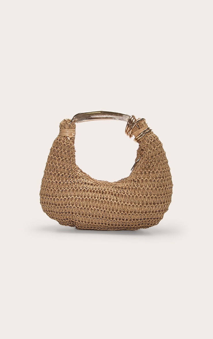 Gold Metal Handle Raffia Hand Bag image 2