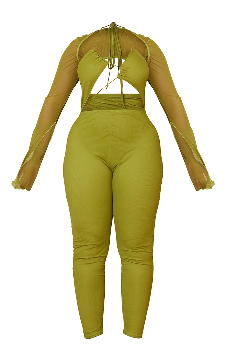 Shape Olive Mesh Lace Up Detail Overlay Jumpsuit image 5