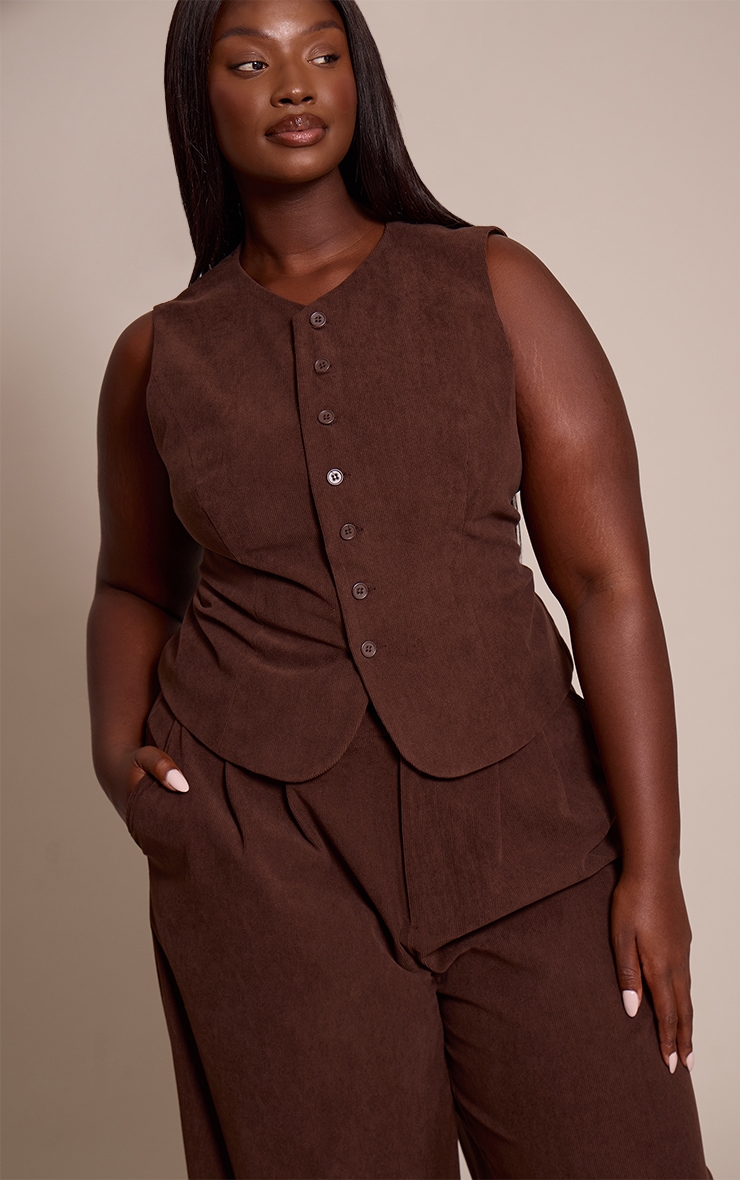 Plus Dark Brown Cord Tailored Waistcoat
