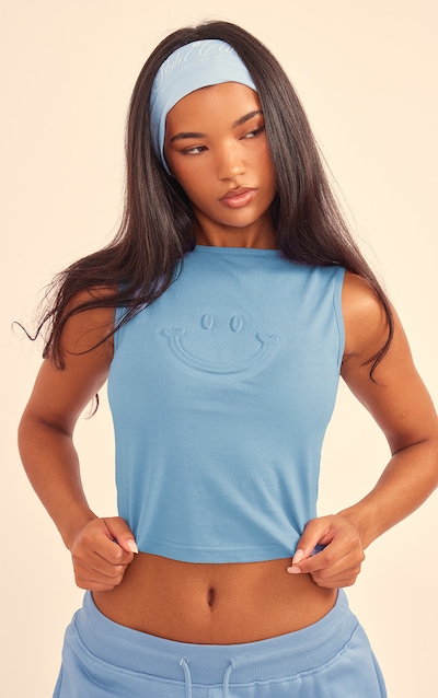 Steel Blue Smile Embossed Racer Longline Top