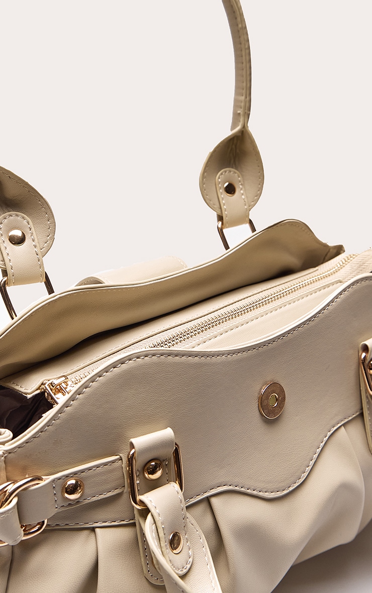 Cream PU Ruched Handbag image 5