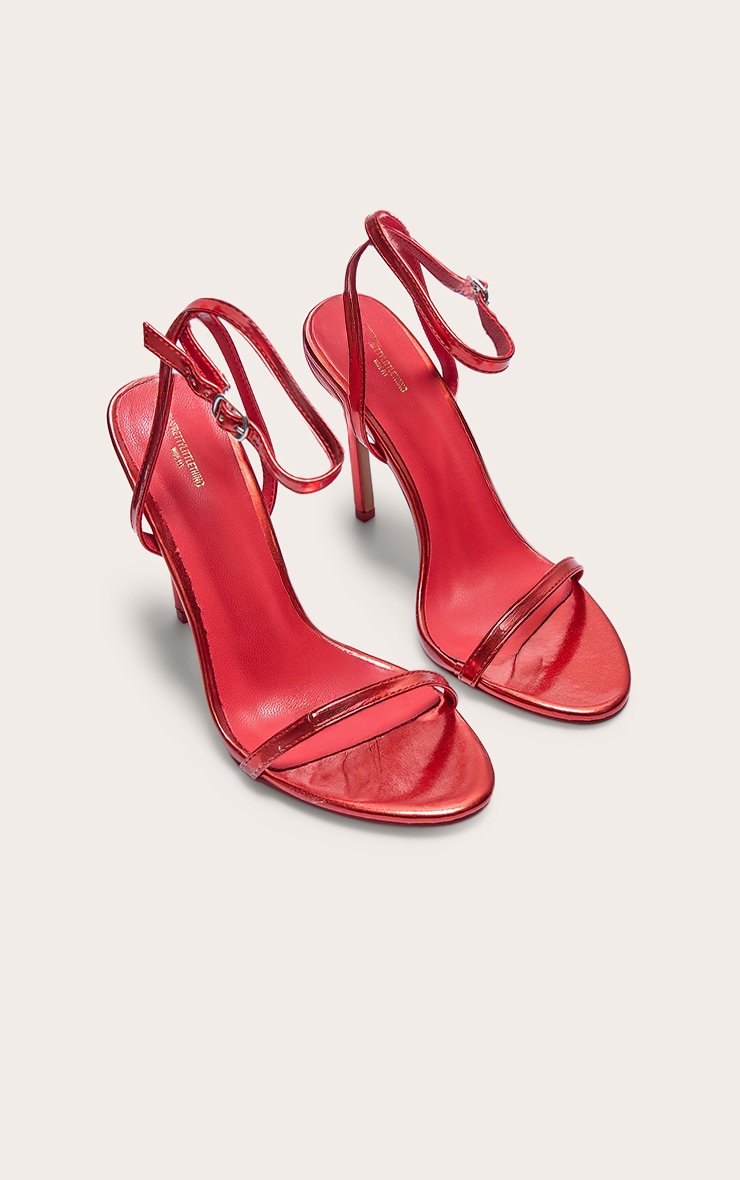 Red Wide Fit Metallic PU Round Toe Barely There High Heeled Sandals image 2