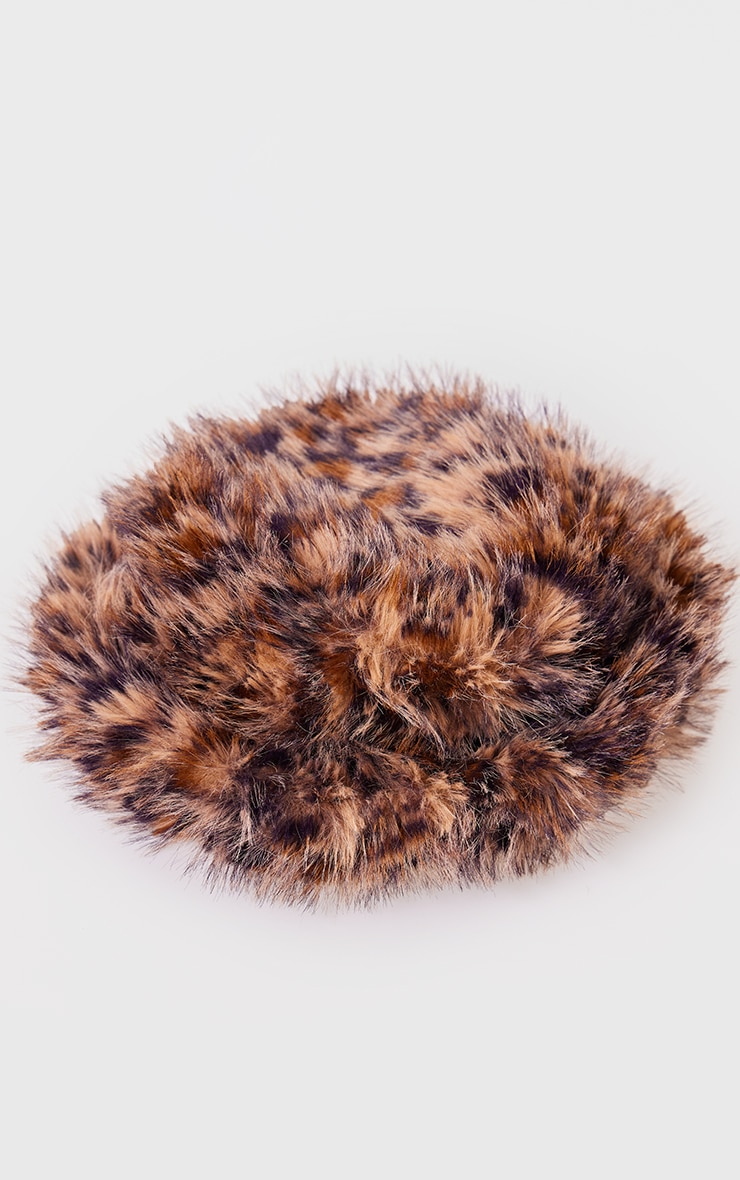 Leopard Faux Fur Bucket Hat image 3