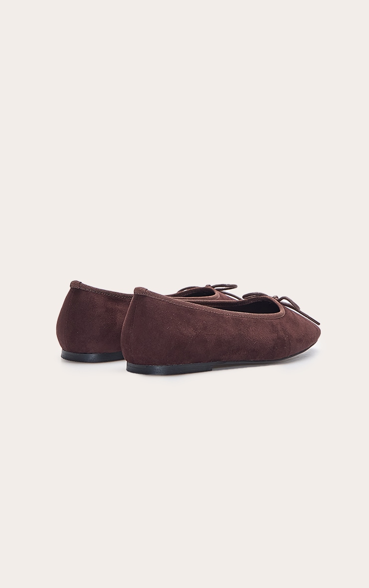 Chocolate Faux Suede Square Toe Ballet Flats image 4