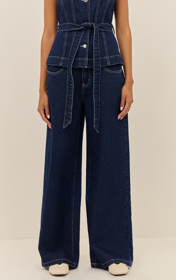 Jean large indigo à taille mi-haute image 2