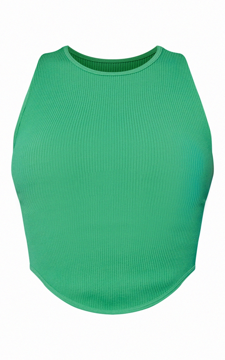 Bright Green Structured Contour Dip Hem Crop Top image 5