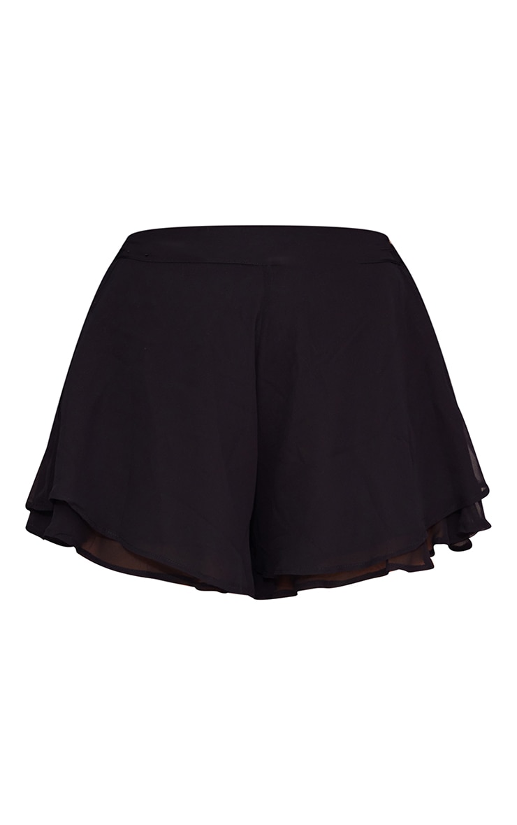 Black Chiffon Frill Hem Floaty Shorts image 6