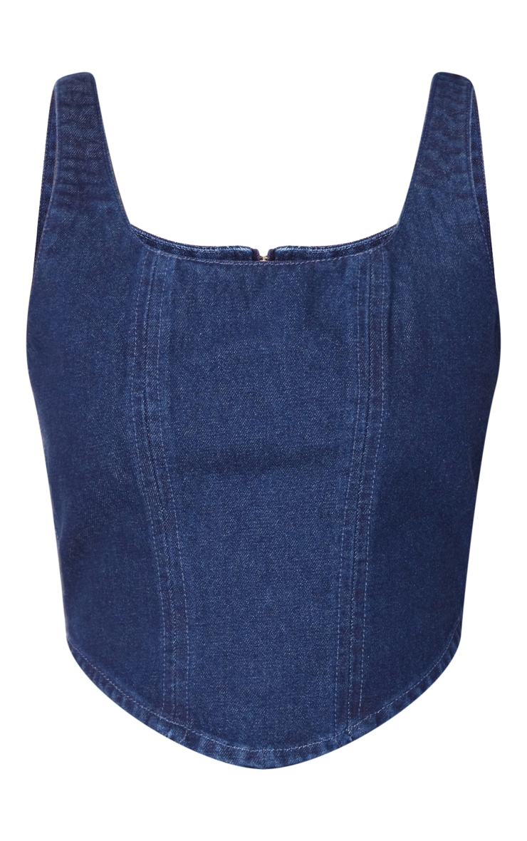 Tall Dark Blue Denim Corset Top Tall PrettyLittleThing