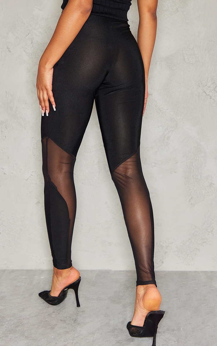 Black Mesh Panel Disco Slinky Leggings image 3