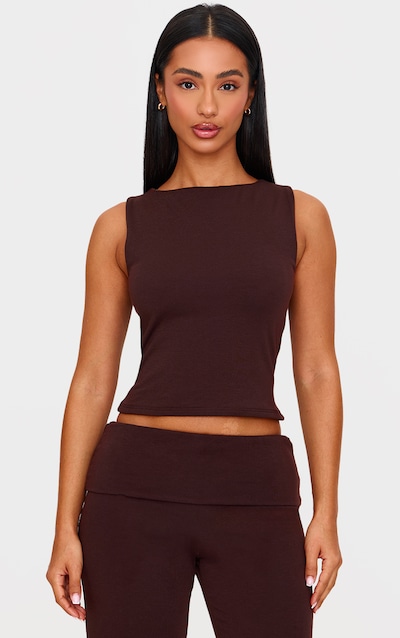 Petite Chocolate Contour Jersey Sleeveless Longline Top