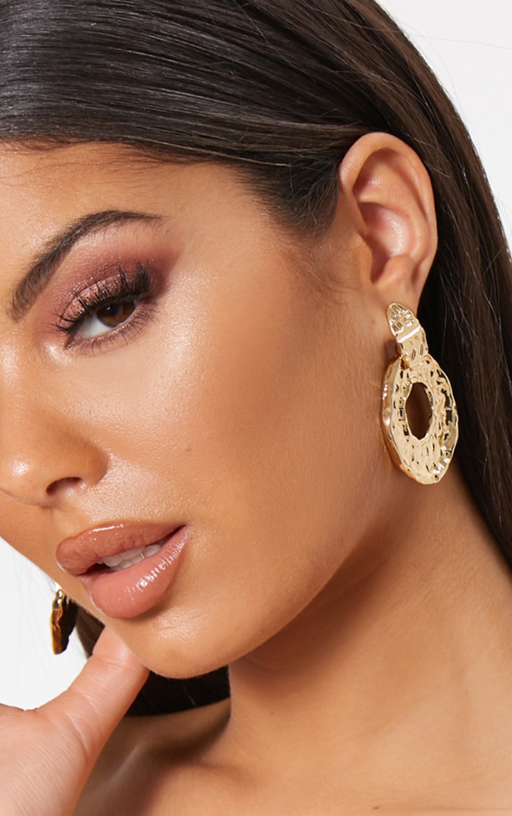 Gold Aztec Disc Hoop Drop Door Knocker Earrings