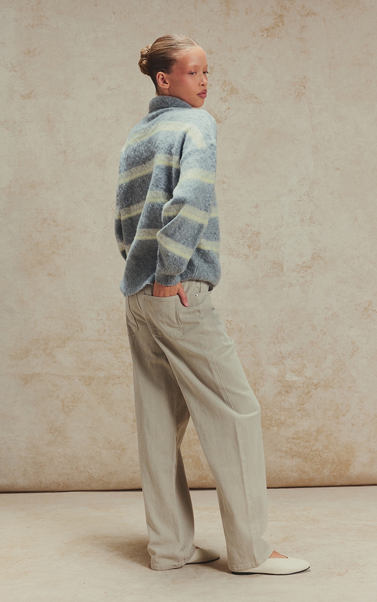 Grey Striped Brushed Knit Oversized Rugby Style Jumper image 3