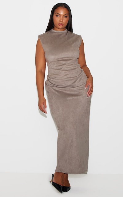 Plus Mushroom Faux Suede Structured Sleeveless Maxi Dress