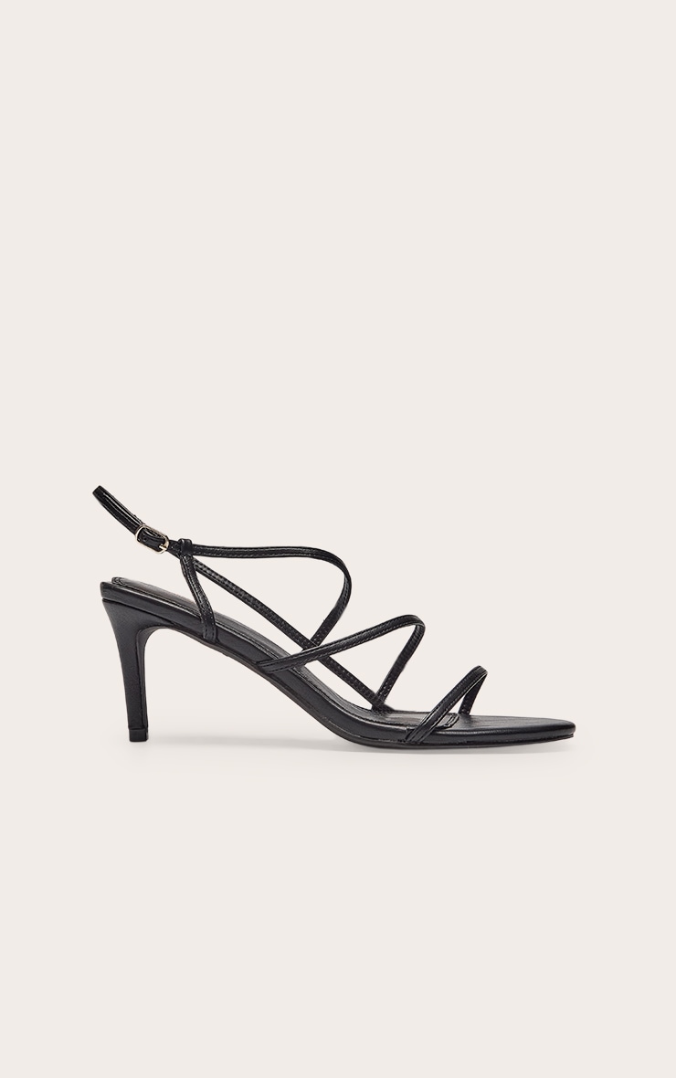 Black Crinkle Strappy Round Toe Heeled Sandal image 2