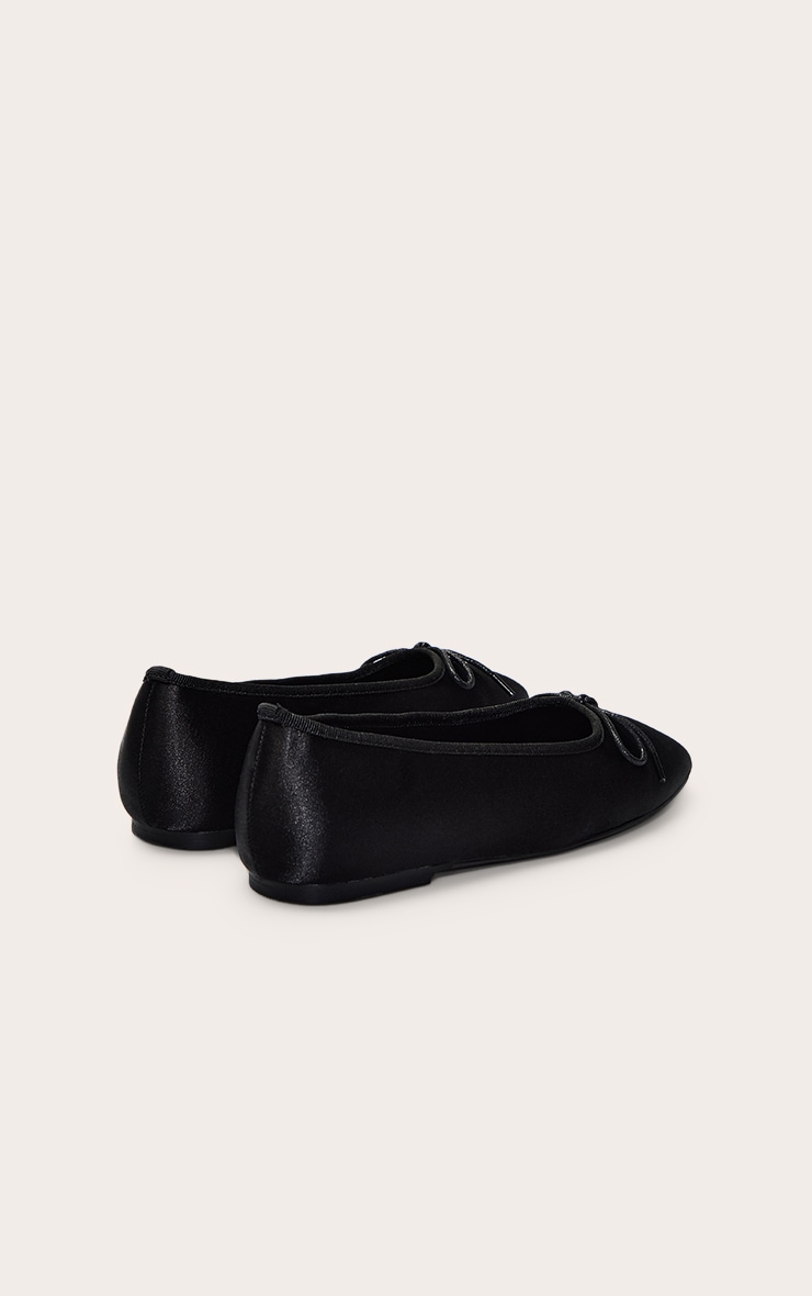 Black Satin Square Toe Ballet Flats image 4