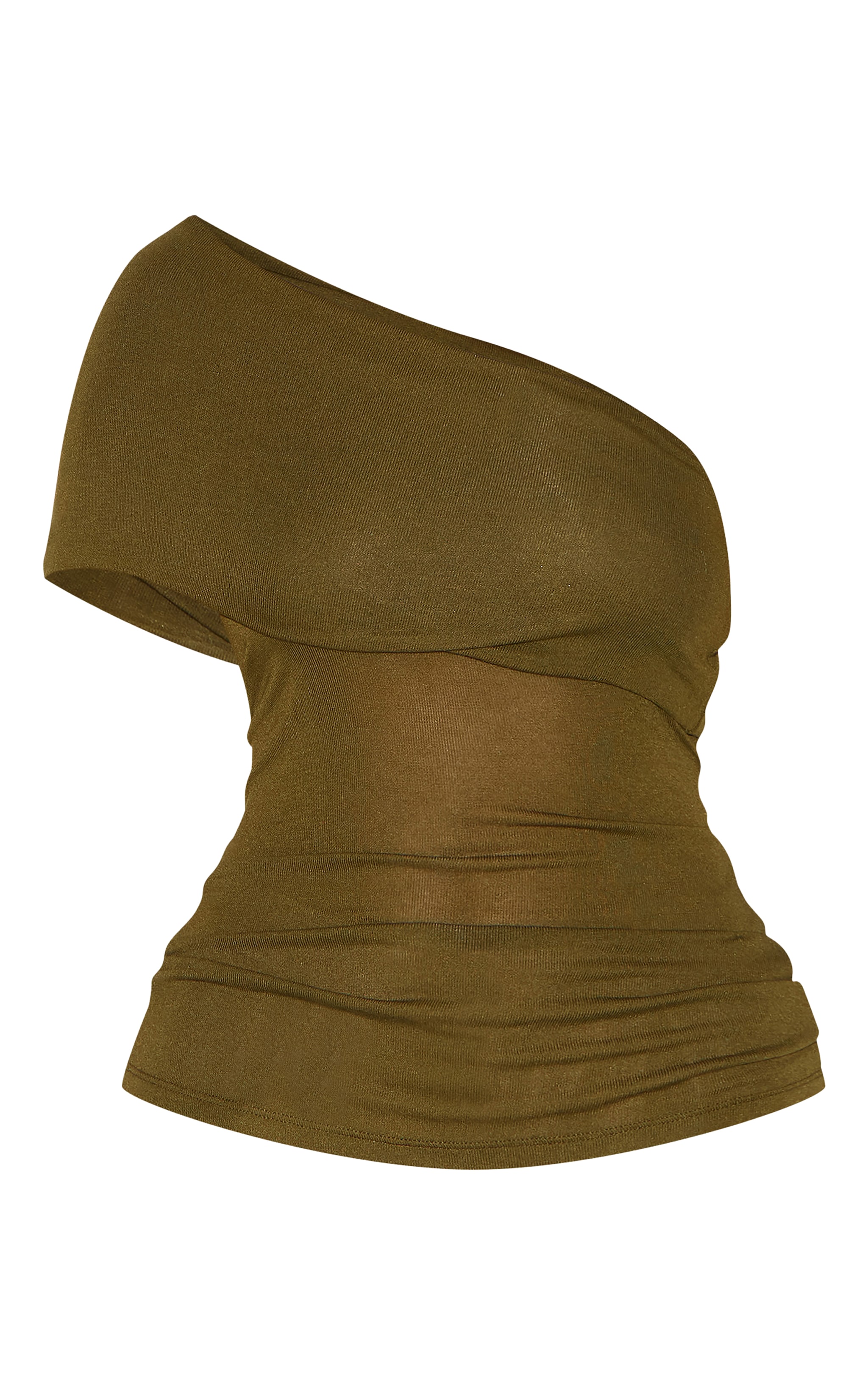 Olive transparent doux au toucher détail plié une épaule long haut image 5
