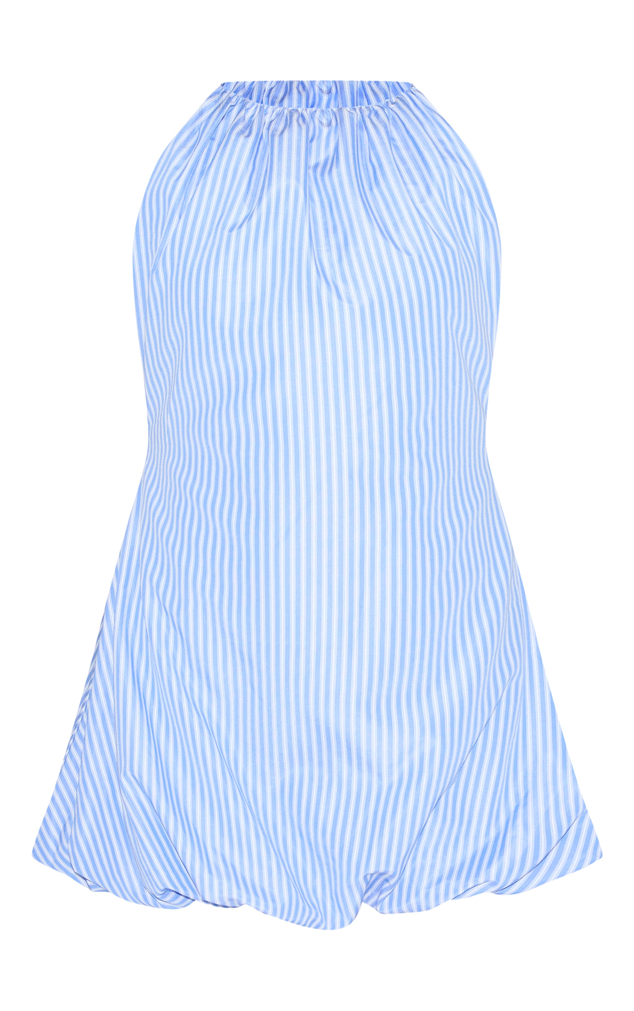 Blue Striped Boat Neck Puffball Dress image 5