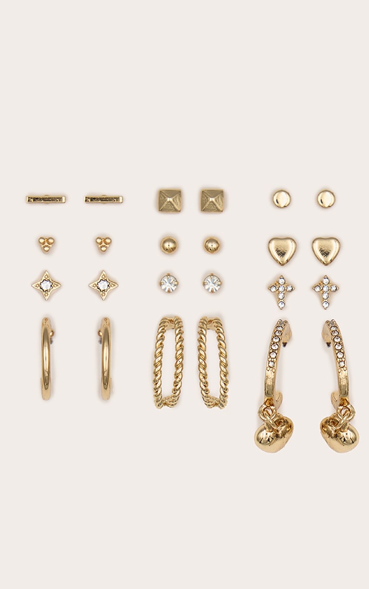 Gold Heart Stud And Hoop Multipack Earrings image 1