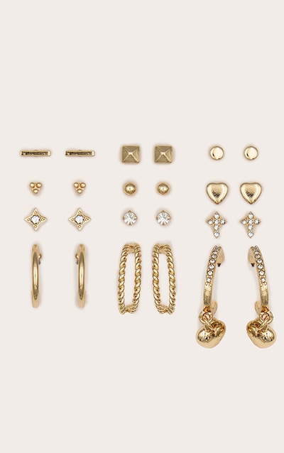 Gold Heart Stud And Hoop Multipack Earrings