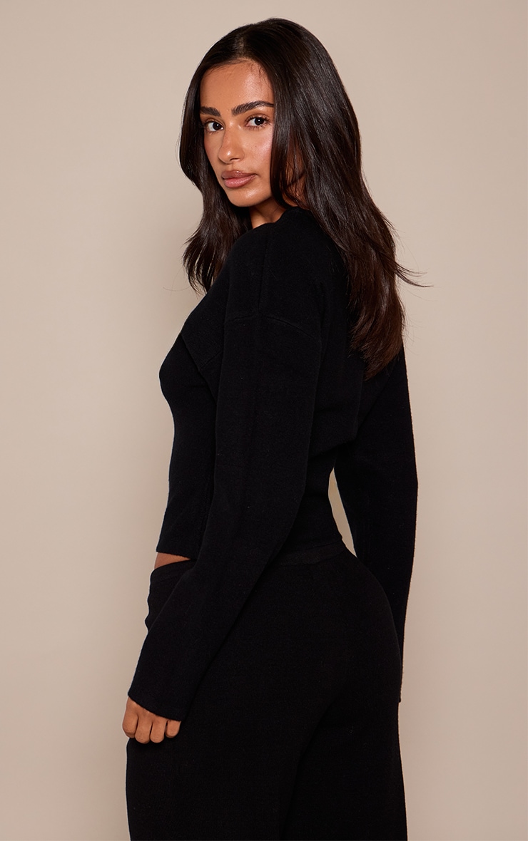 Petite Black Cocoon Sleeve Cinched Long Sleeve T Shirt image 2
