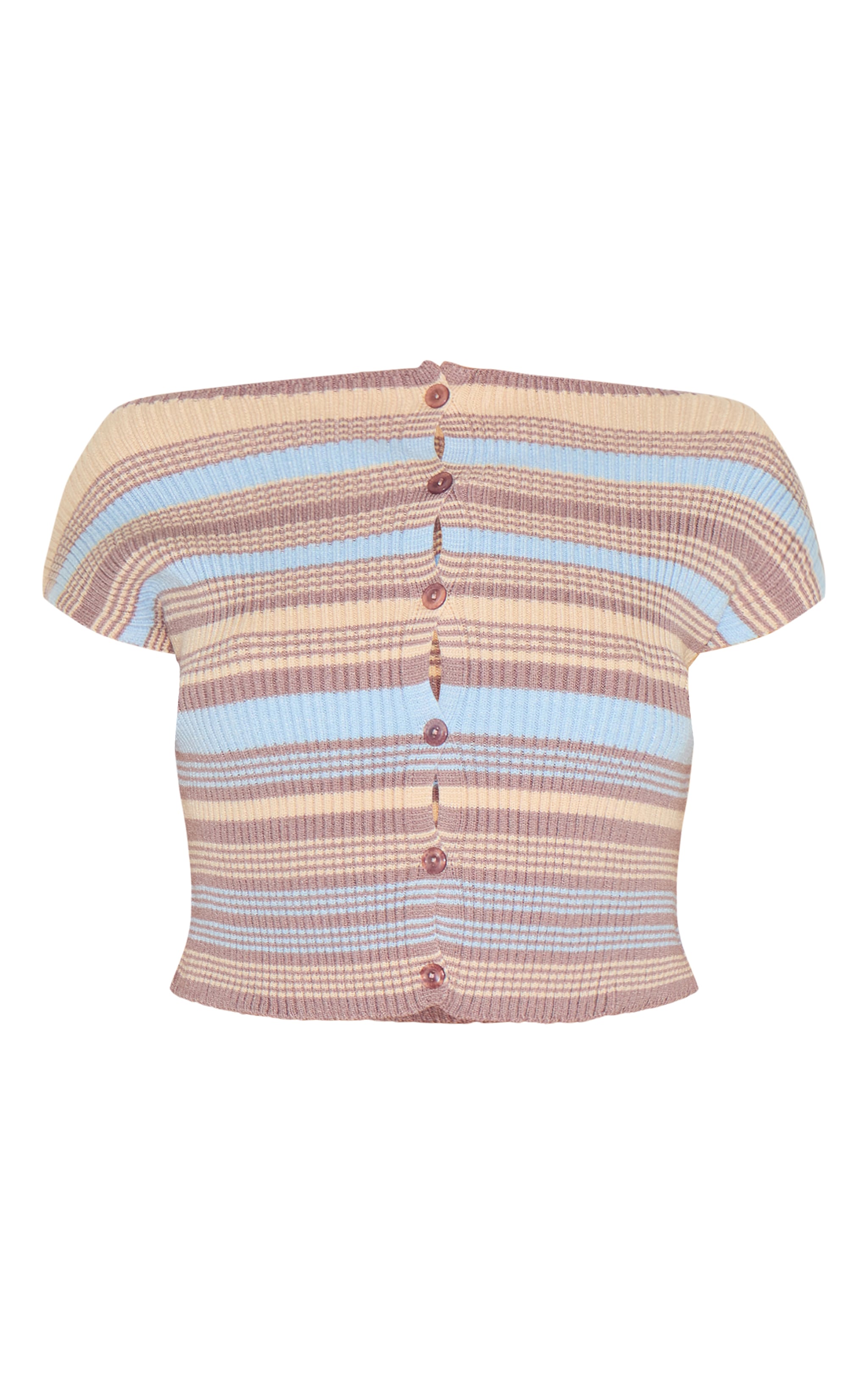 Shape Powder Blue Knitted Striped Button Front Boat Neck Top image 5