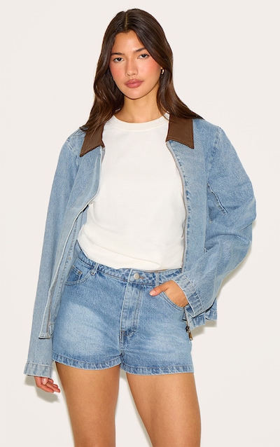 Light Vintage Blue High Waist Denim Hot Pants