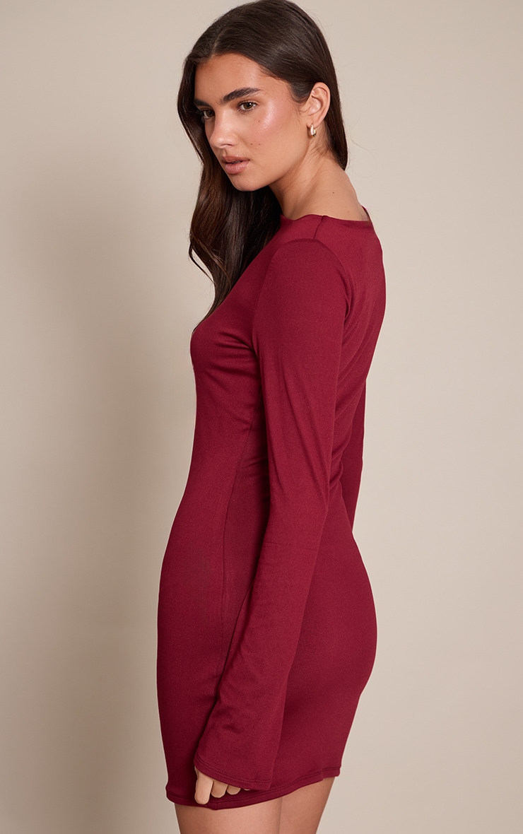 Wine Soft Touch Jersey Long Sleeve Bodycon Dress image 2