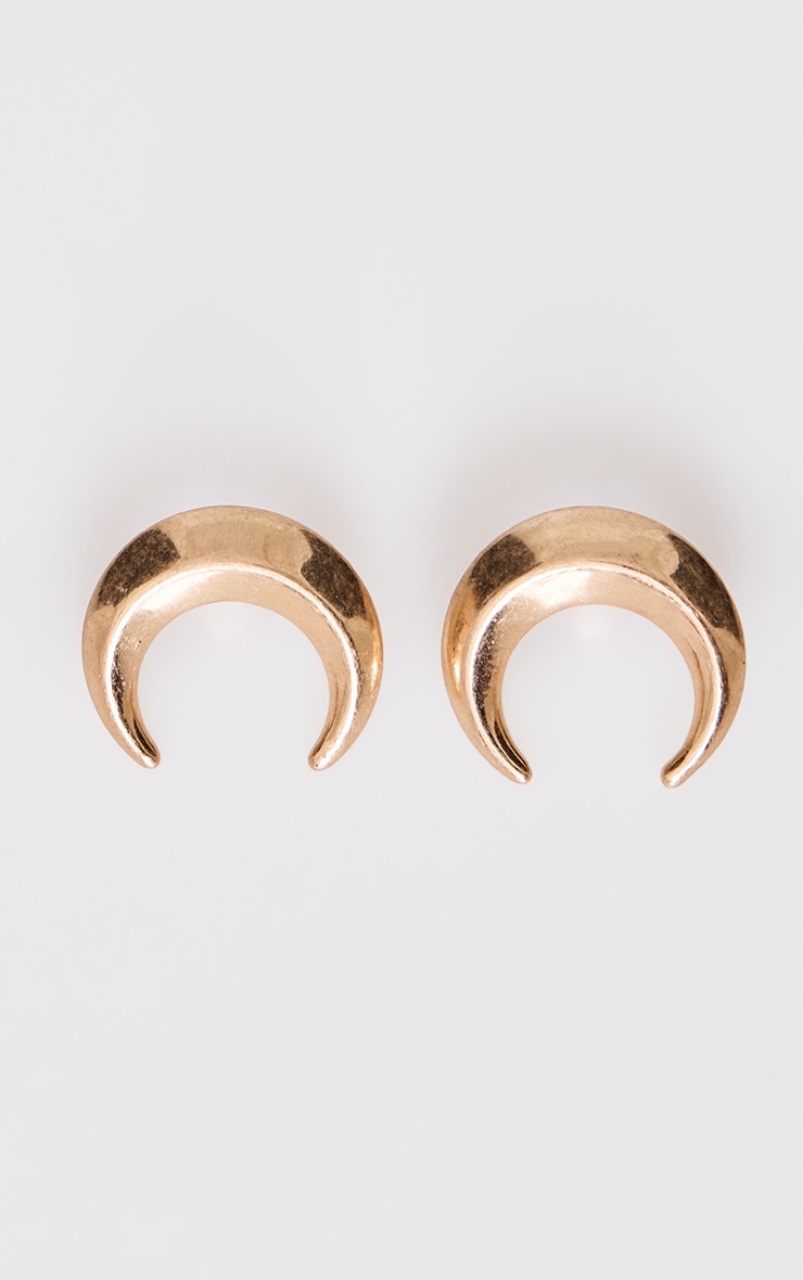 Gold Burnished Crescent Moon Stud Earrings image 2