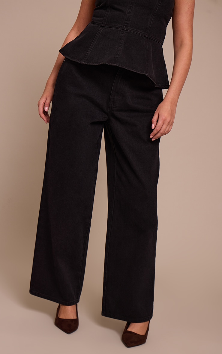 Shape Black Elastic Waistband Denim Straight Leg Jeans image 2