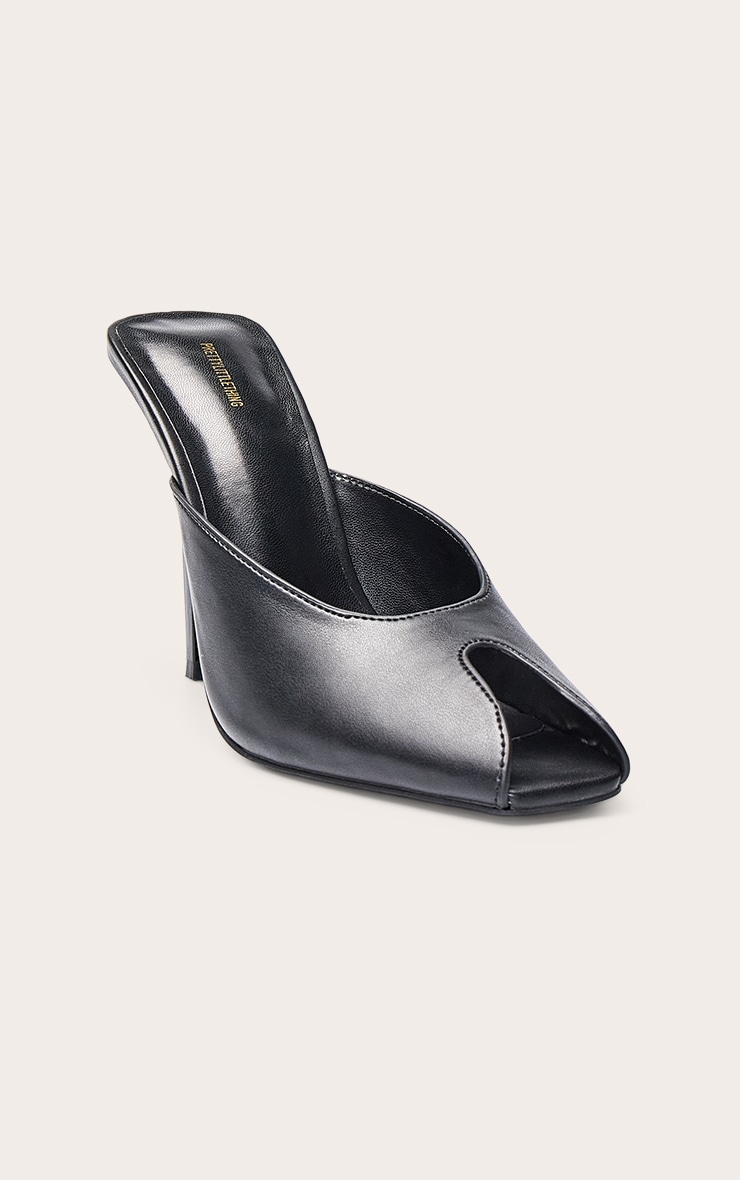 Black Peep Toe High Heeled Mules image 3