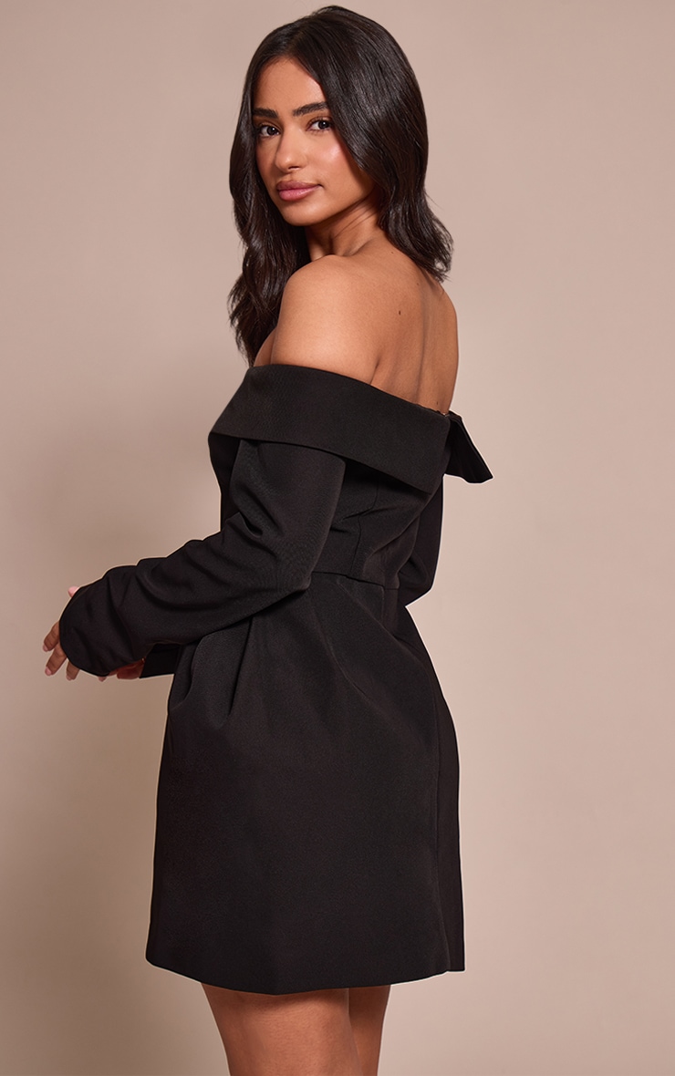 Petite Black Woven Bardot Over Hip Mini Dress image 2