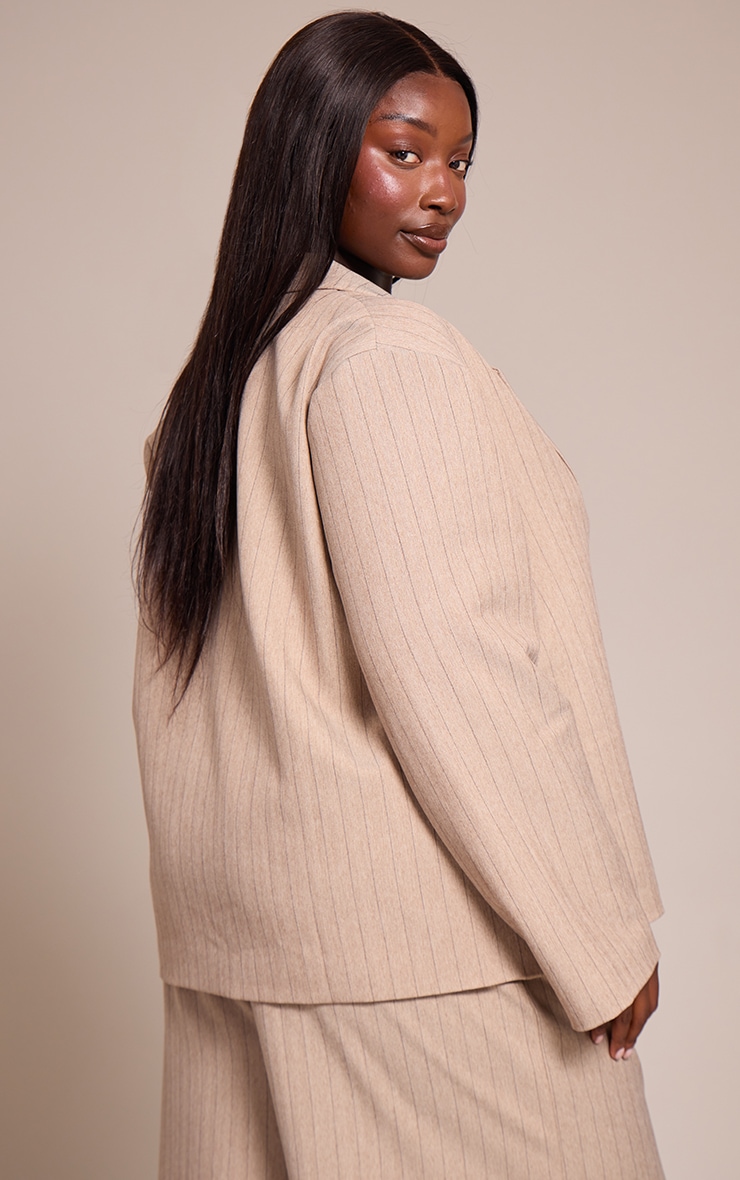 Plus Taupe Pinstripe Boxy Blazer image 2