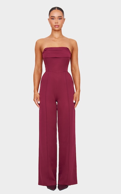 Combinaison bustier bordeaux à col bénitier et poches
