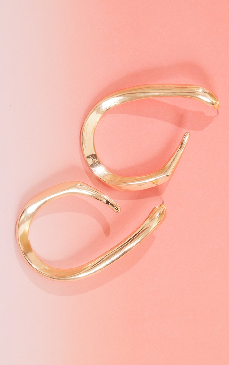 Gold Long Abstract Statement Hoop Earrings image 3