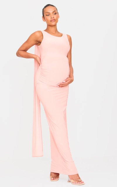 Maternity Pink Slinky Drape Detail Maxi Dress