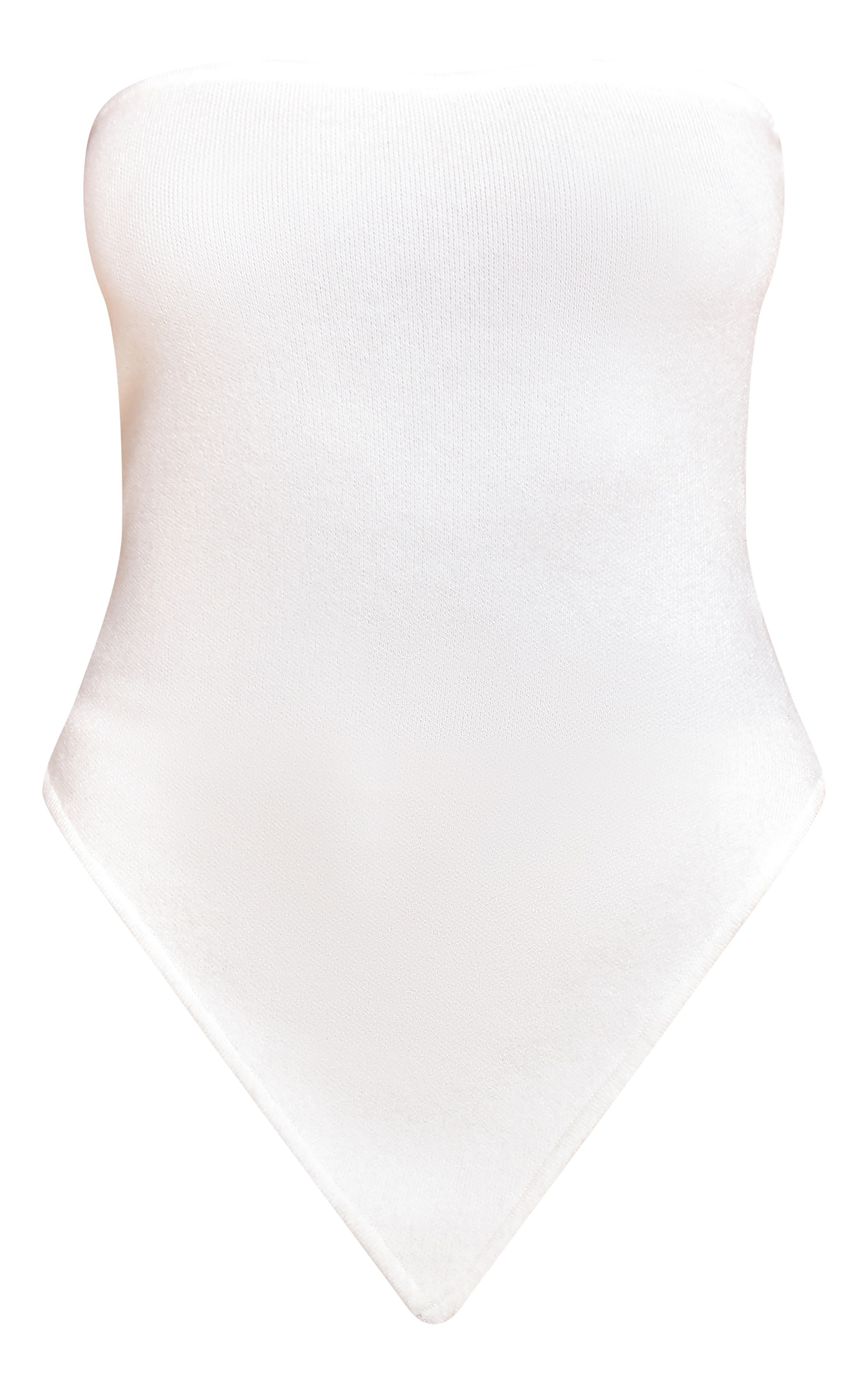 White Fine Knit Bandeau Asymmetric Hem Top image 5