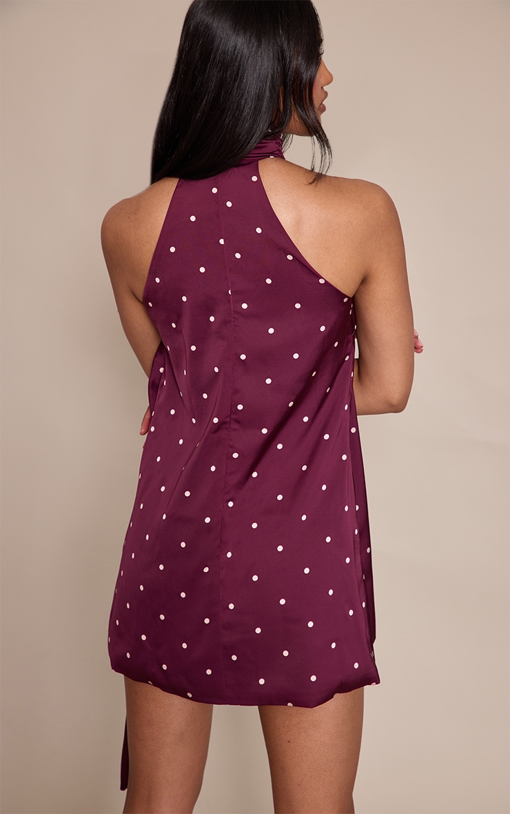 Plum Satin Poka Dot Scarf Mini Dress image 2