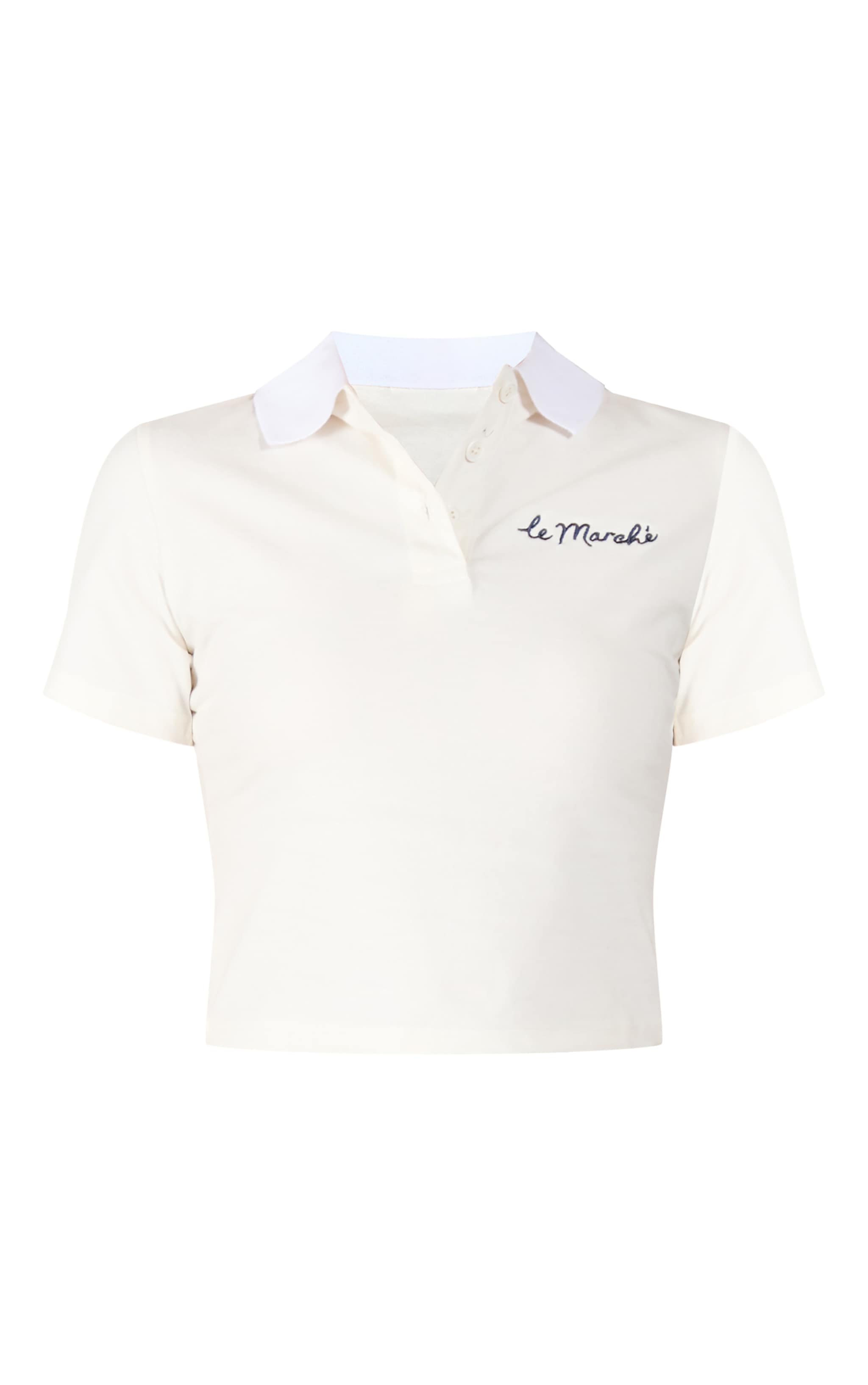 Top ajusté crème à logo brodé "Le Marché" et col polo image 5