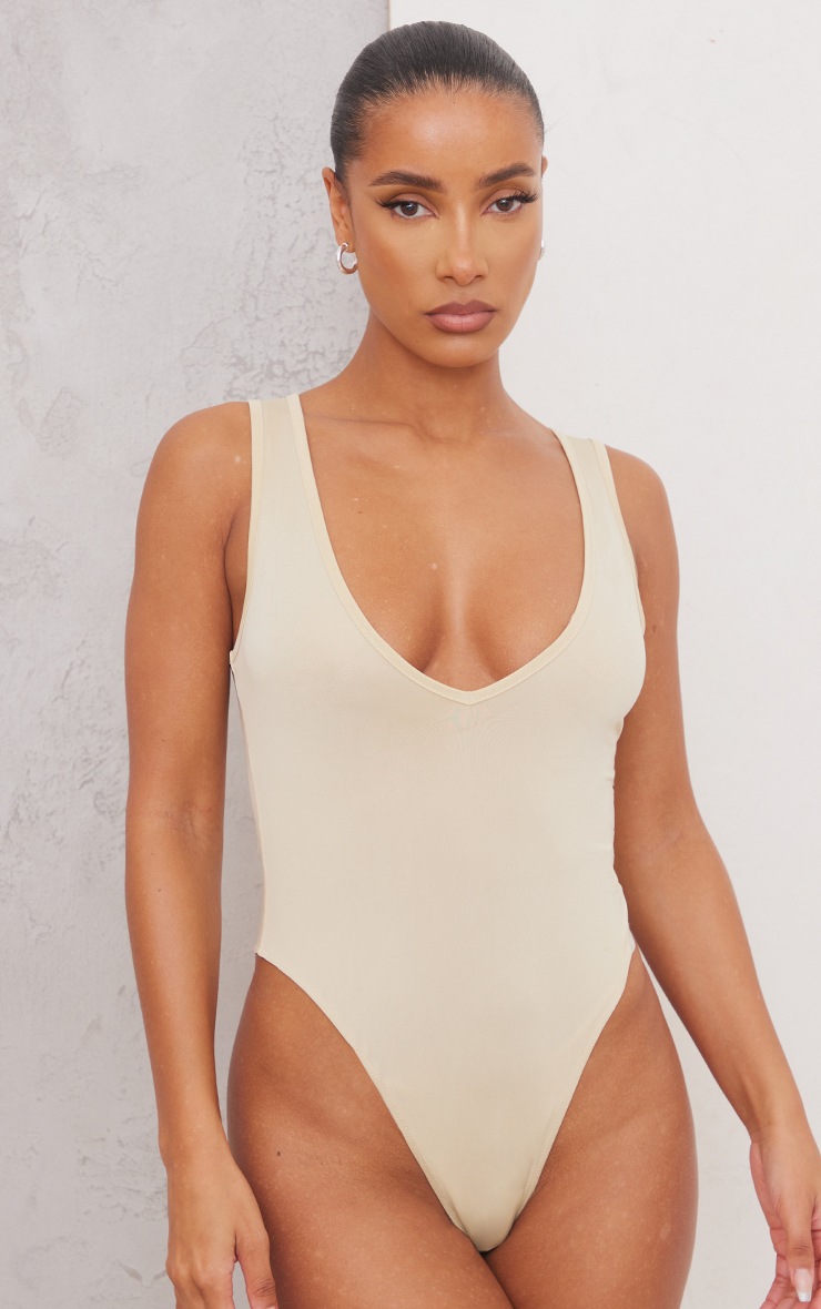 Basic Stone Slinky V Neck Bodysuit image 2