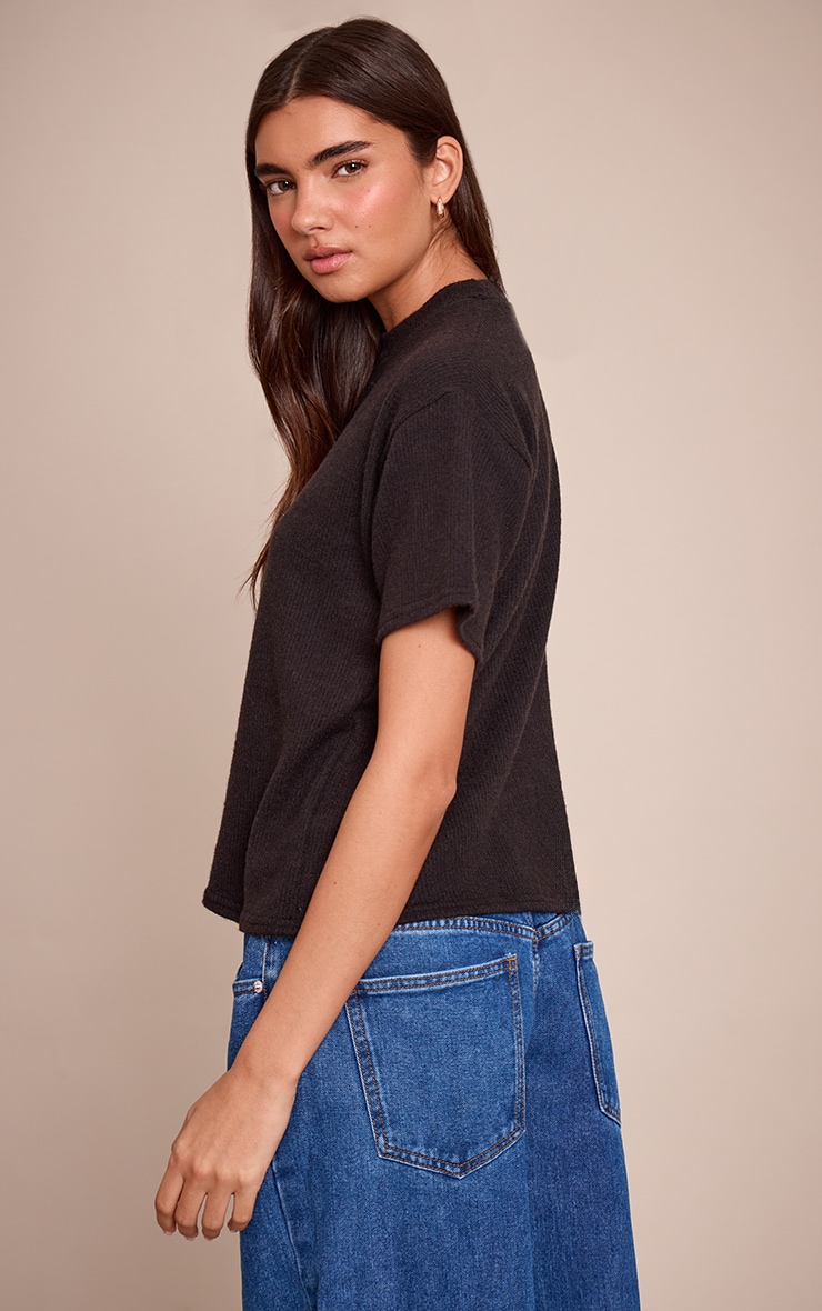 Black Wool Rib Loose Fitted T Shirt image 2