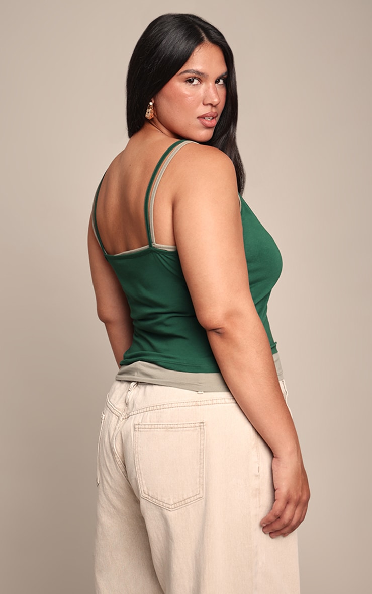 Plus Dark Green Overlay Detail Strappy Vest Top image 2