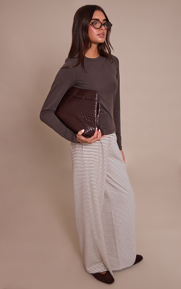 Dark Chocolate Soft Cotton Crew Neck Longline Long Sleeve Top image 3