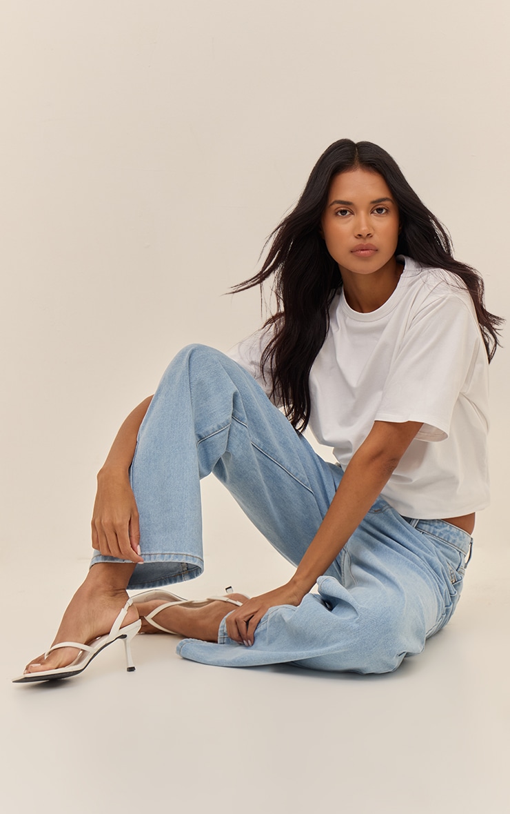 Light Blue Mid Rise Straight Leg Jeans image 2