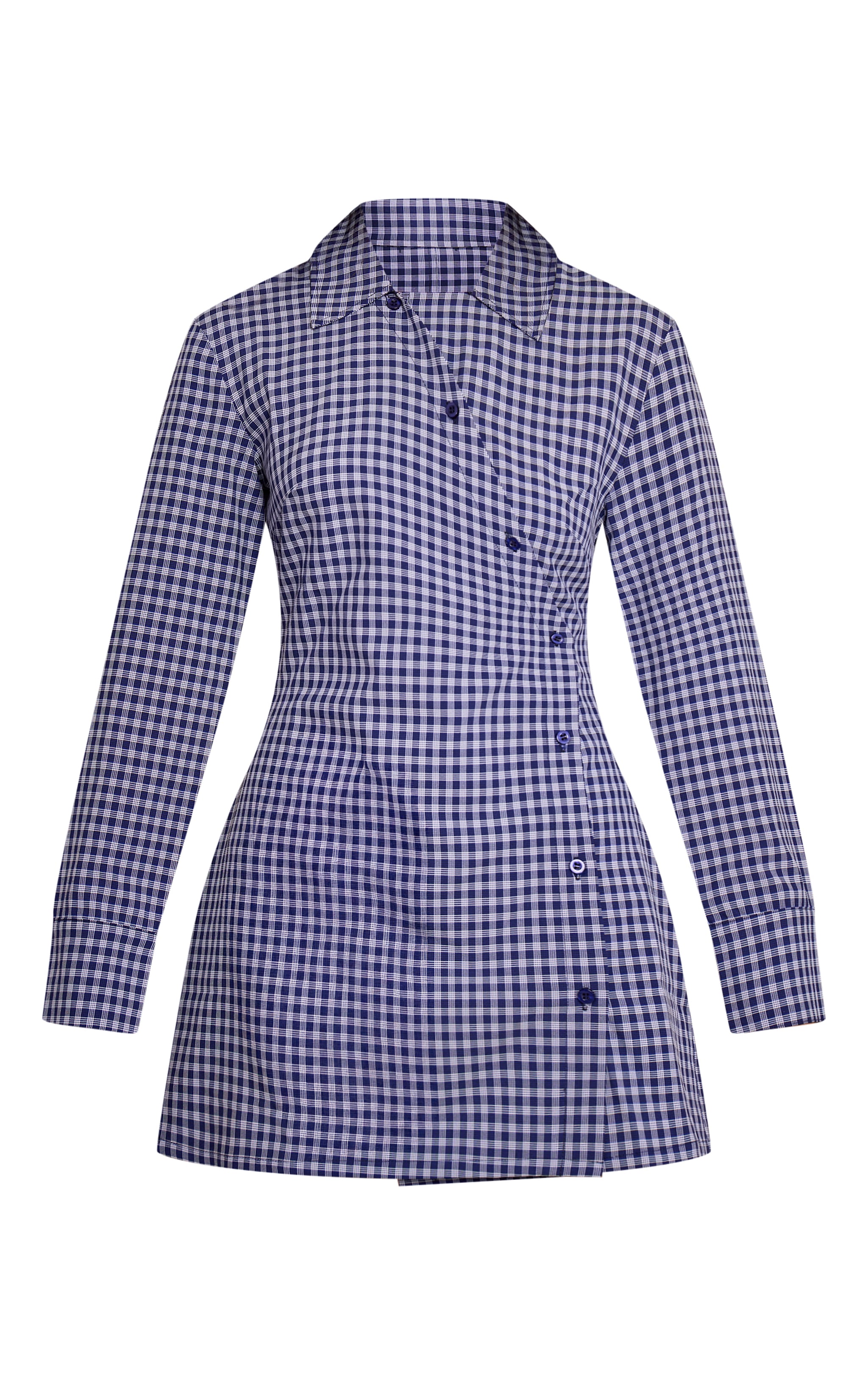 Navy Check Button Down Shirt Dress image 5