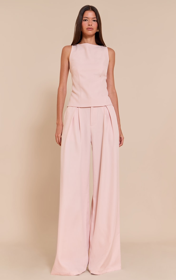 Pale Pink Racer Neck Detail Top image 3
