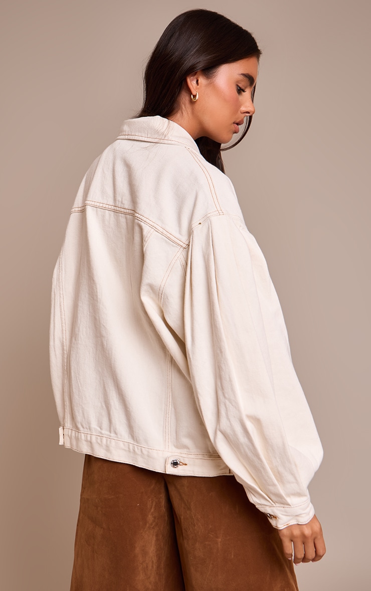 Ecru Cocoon Sleeve Oversized Denim Jacket image 2