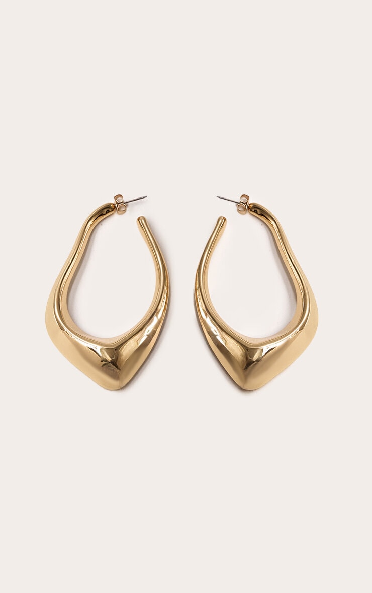 Gold Chunky Abstract Pointed Hoop Earrings