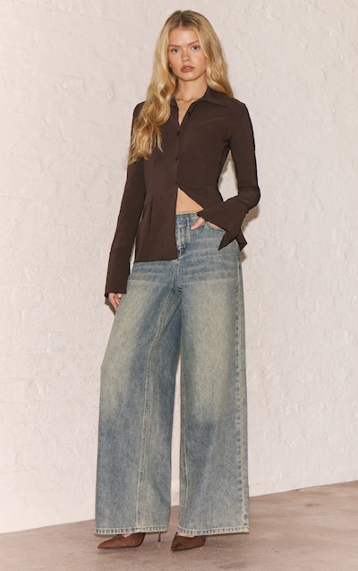 Vintage Raw Waist Mid Rise Wide Leg Jeans